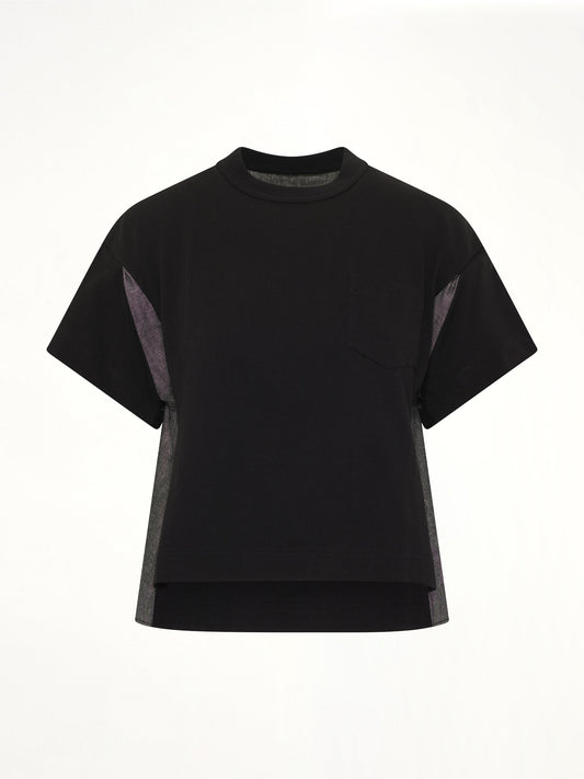 SACAI Light Weight Denim x Poplin Jersey T-Shirt (Black)