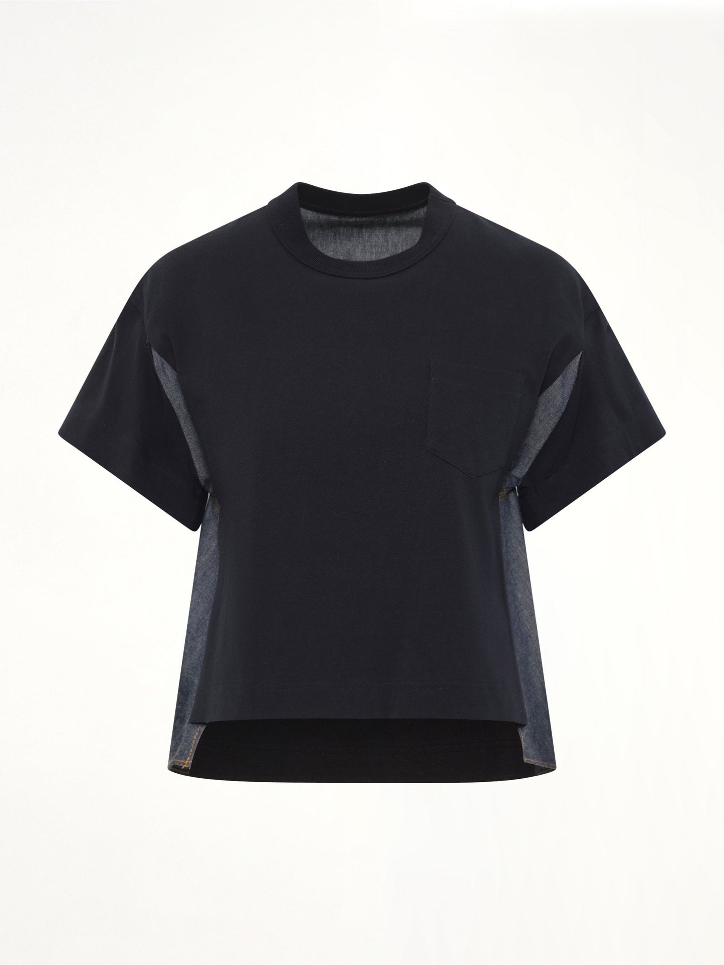 SACAI Light Weight Denim x Poplin Jersey T-Shirt (Navy)