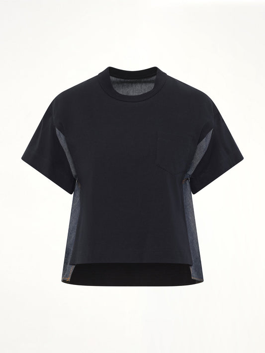 SACAI Light Weight Denim x Poplin Jersey T-Shirt (Navy)