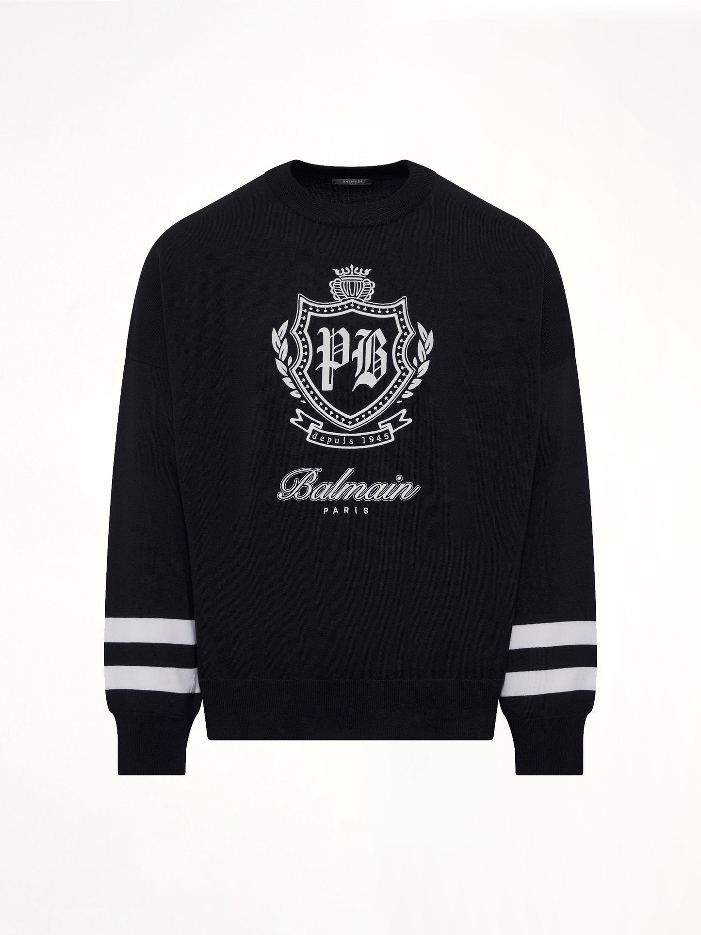 BALMAIN College Emblem Boxy Sweater (Marine/Natural)