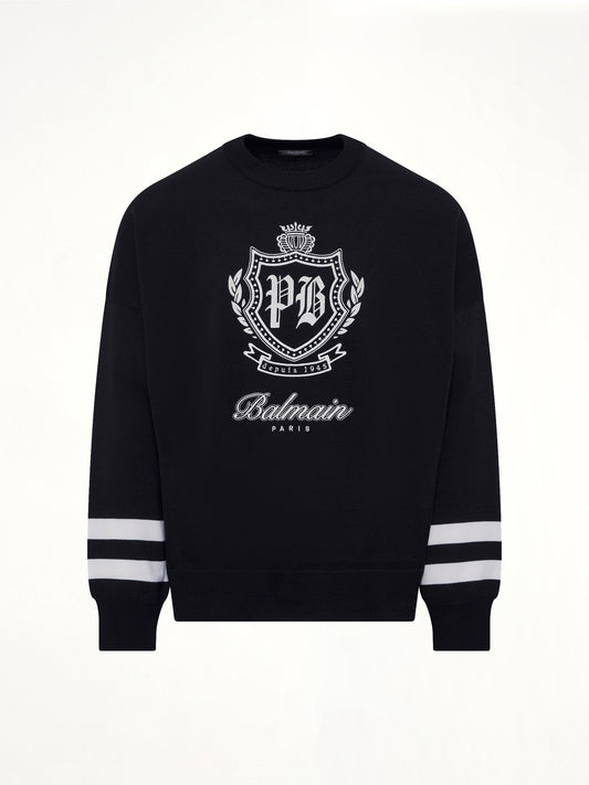 BALMAIN College Emblem Boxy Sweater (Marine/Natural)