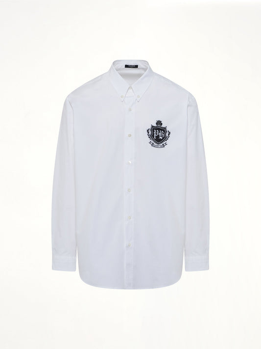 BALMAIN College Poplin Emblem Shirt (White)