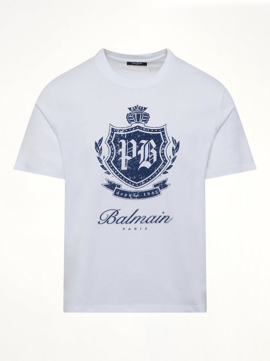 BALMAIN College Emblem Print T-Shirt (White)