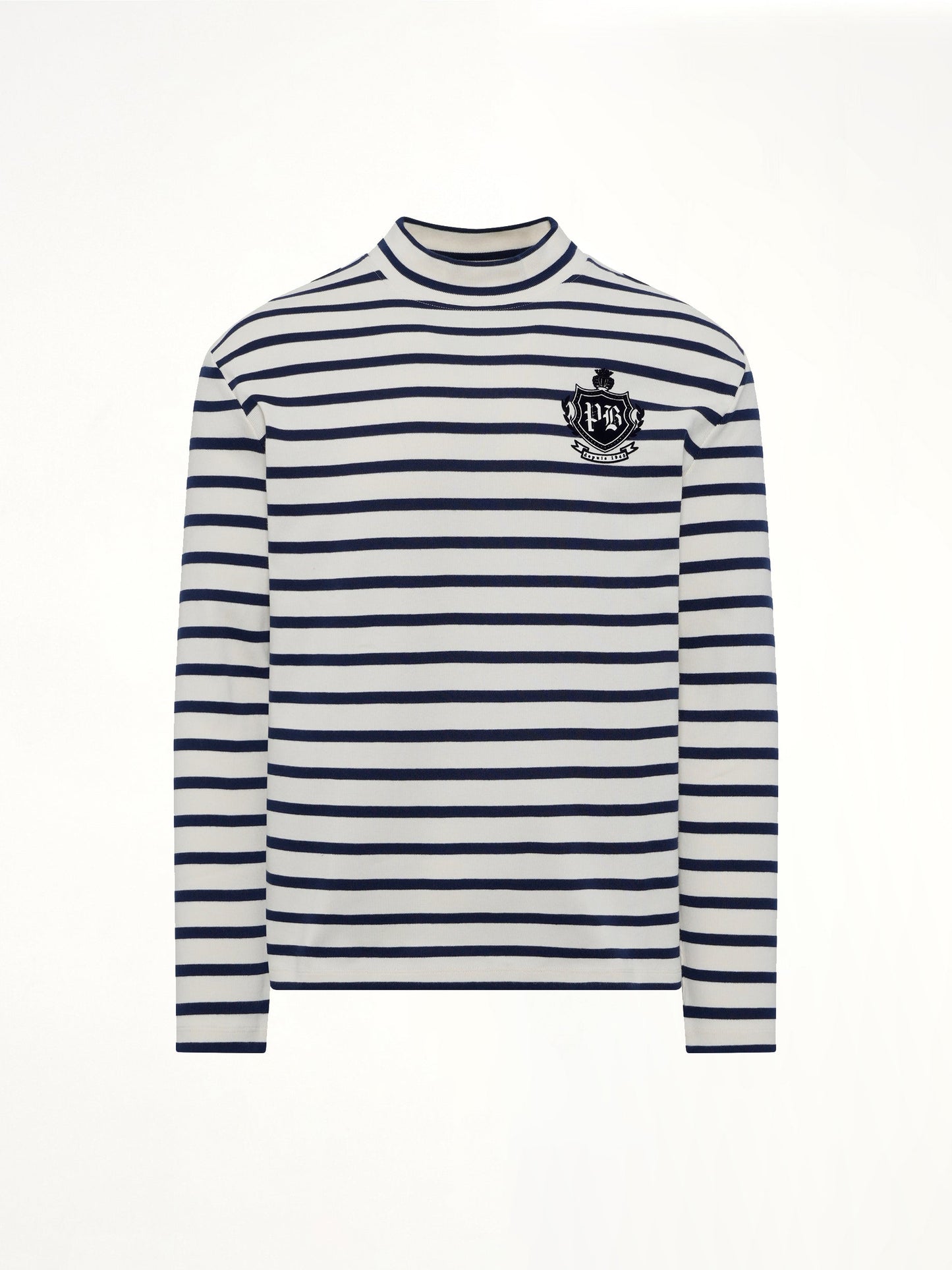 BALMAIN Emblem Flock Highneck LS T-Shirt (Beige)