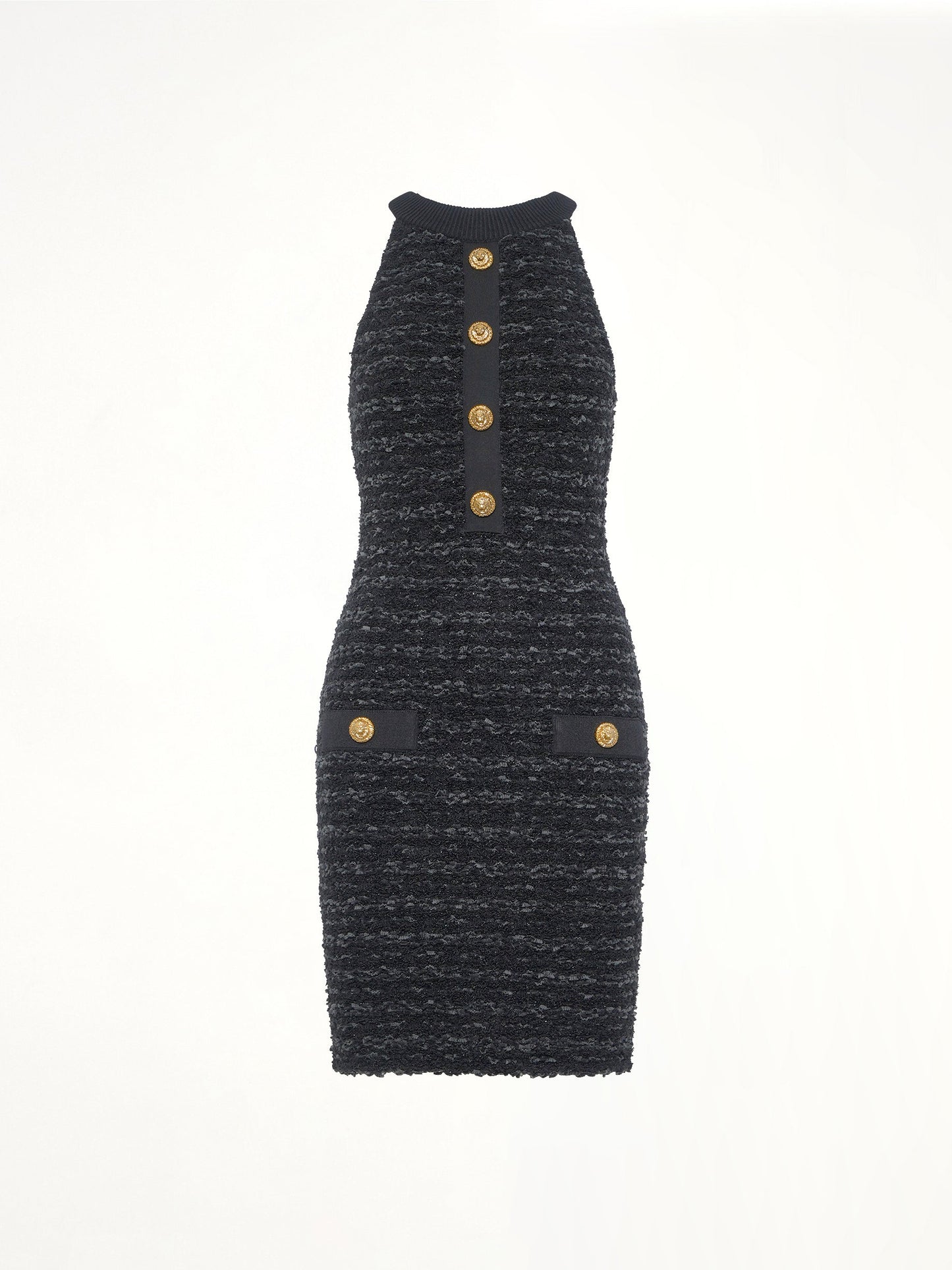 BALMAIN Halterneck Knit Tweed Dress (Black)