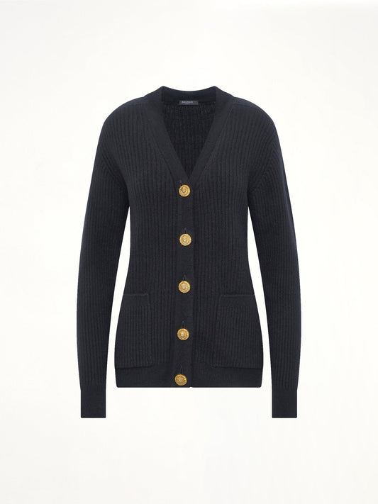 BALMAIN Buttoned Cashmere Cardigan (Black)