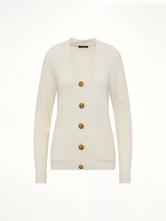 BALMAIN Buttoned Cashmere Cardigan (Natural)