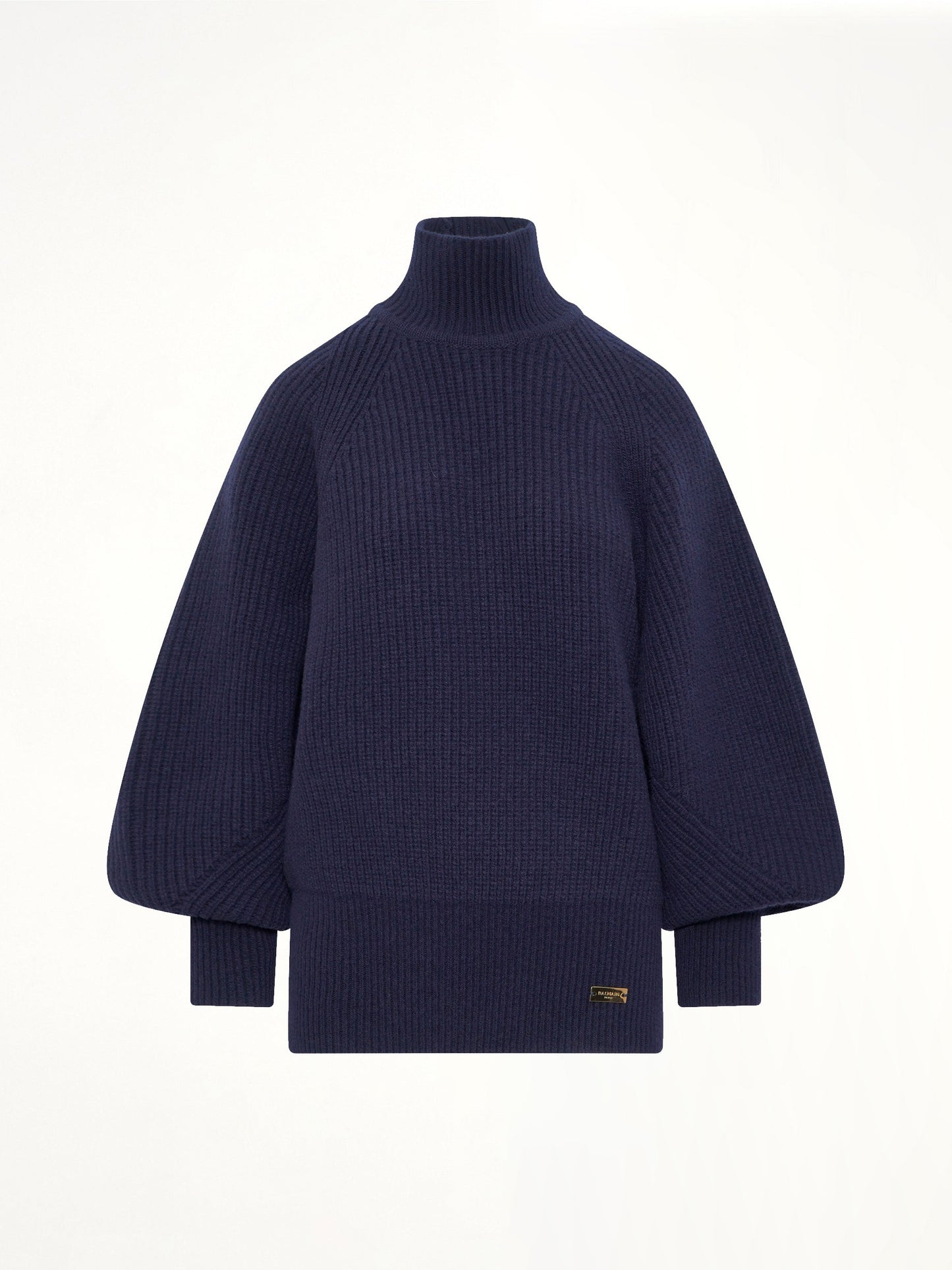 BALMAIN Batwing Ribbed Knit Pullover (Blue)