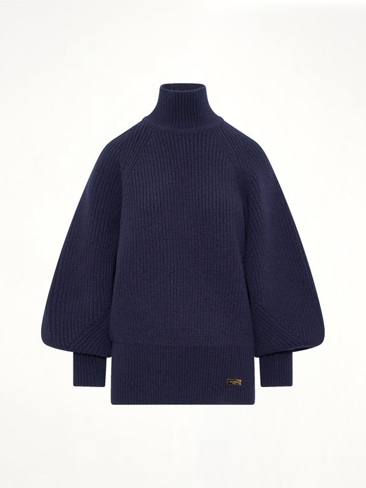BALMAIN Batwing Ribbed Knit Pullover (Blue)