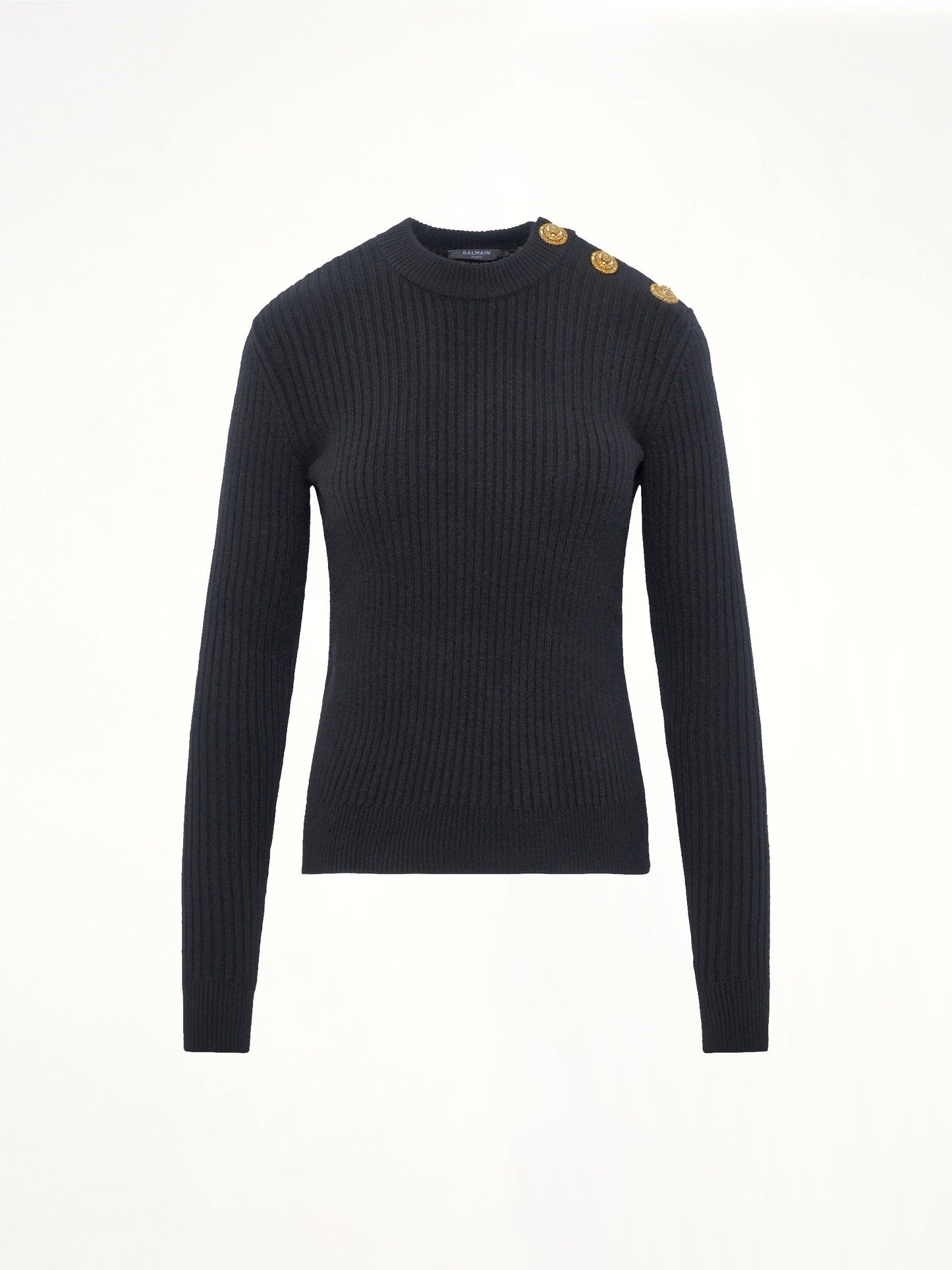 BALMAIN LS High Collar Knit Pullover (Black)