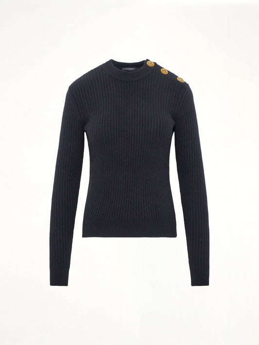 BALMAIN LS High Collar Knit Pullover (Black)