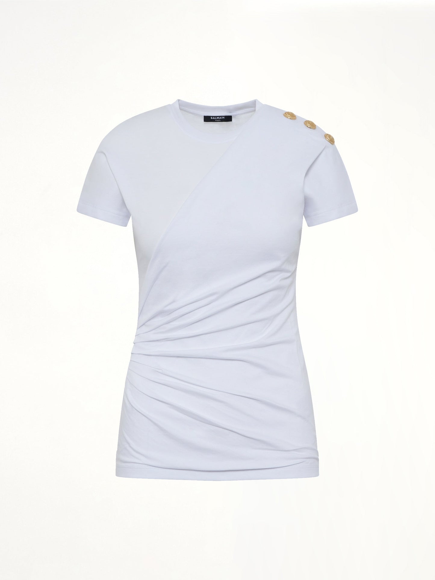 BALMAIN 3 Buttons Knotted T-Shirt (White)