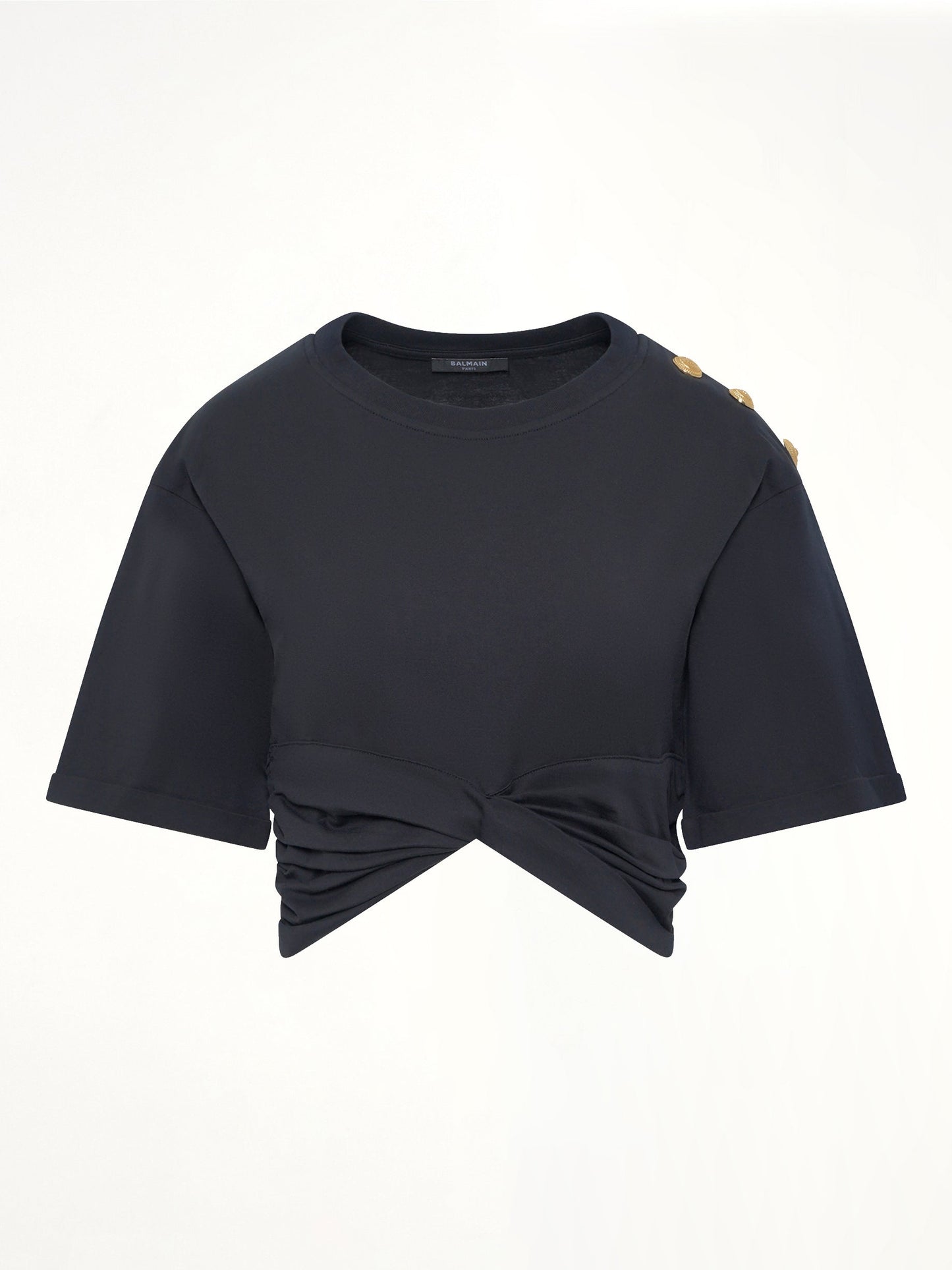BALMAIN Cropped Knotted T-Shirt (Black)