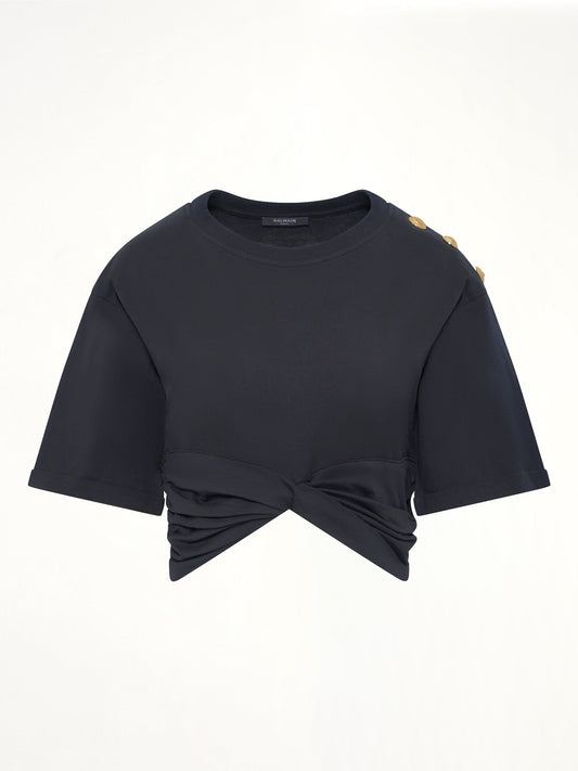 BALMAIN Cropped Knotted T-Shirt (Black)