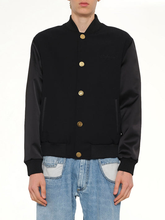 Image of Coats & Jackets. Product name - GDP Satin Varsity Jacket in Black colour by brand - BALMAIN