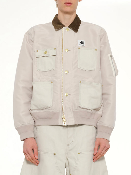 Image of Coats & Jackets. Product name - Carhartt WIP Nylon Twill x Duck Blouson in Ivory colour by brand - SACAI