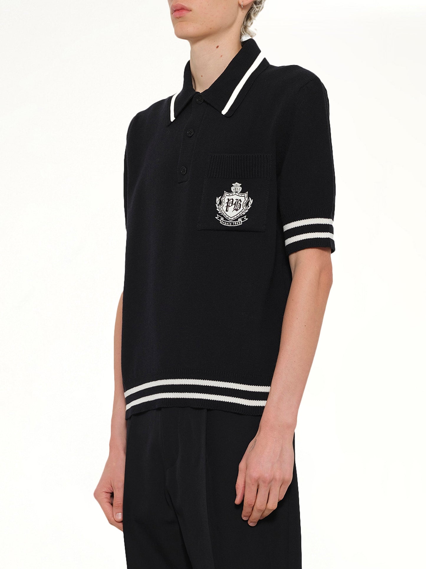 BALMAIN College Emblem Knit Polo (Black)