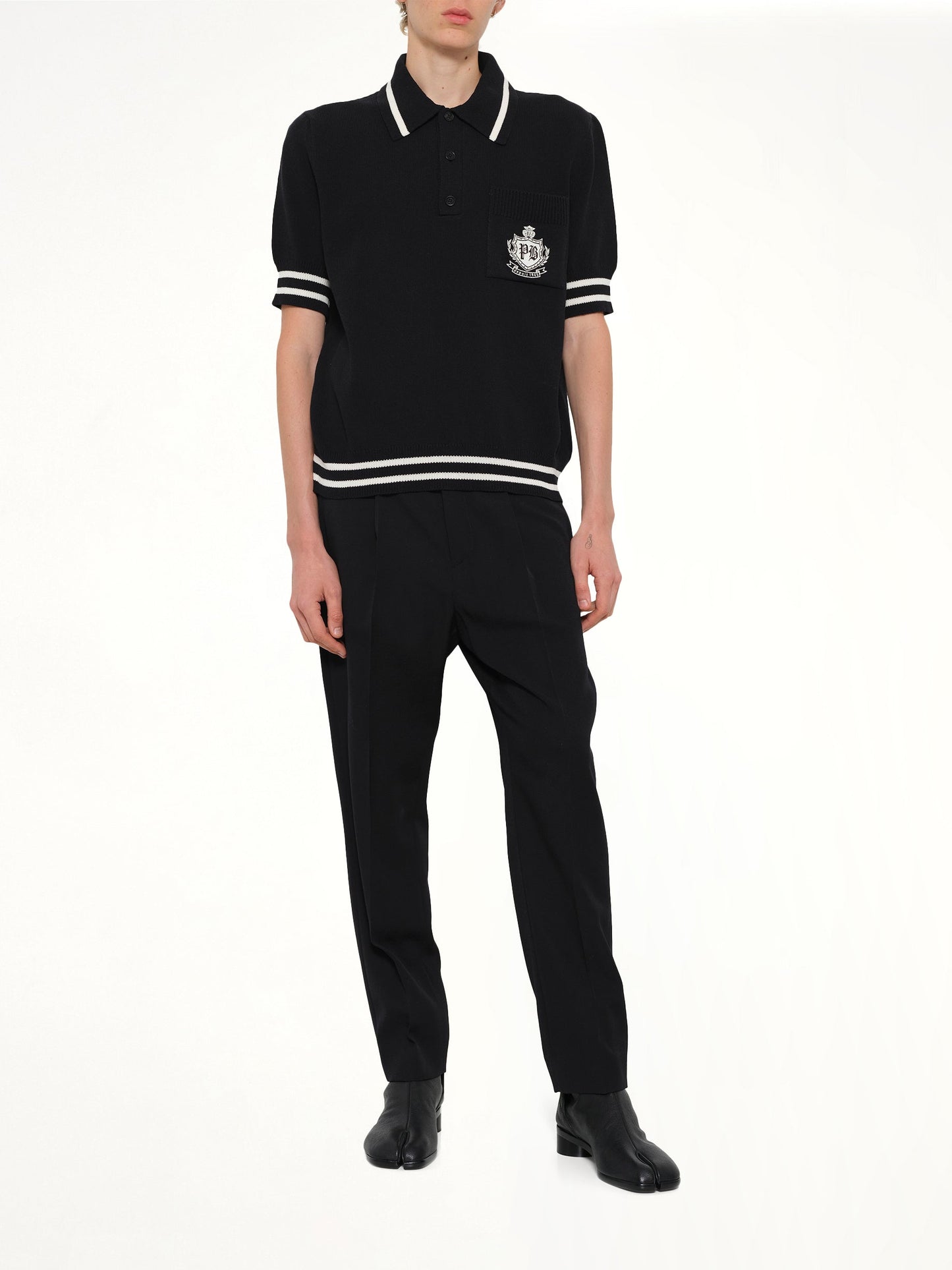 BALMAIN College Emblem Knit Polo (Black)