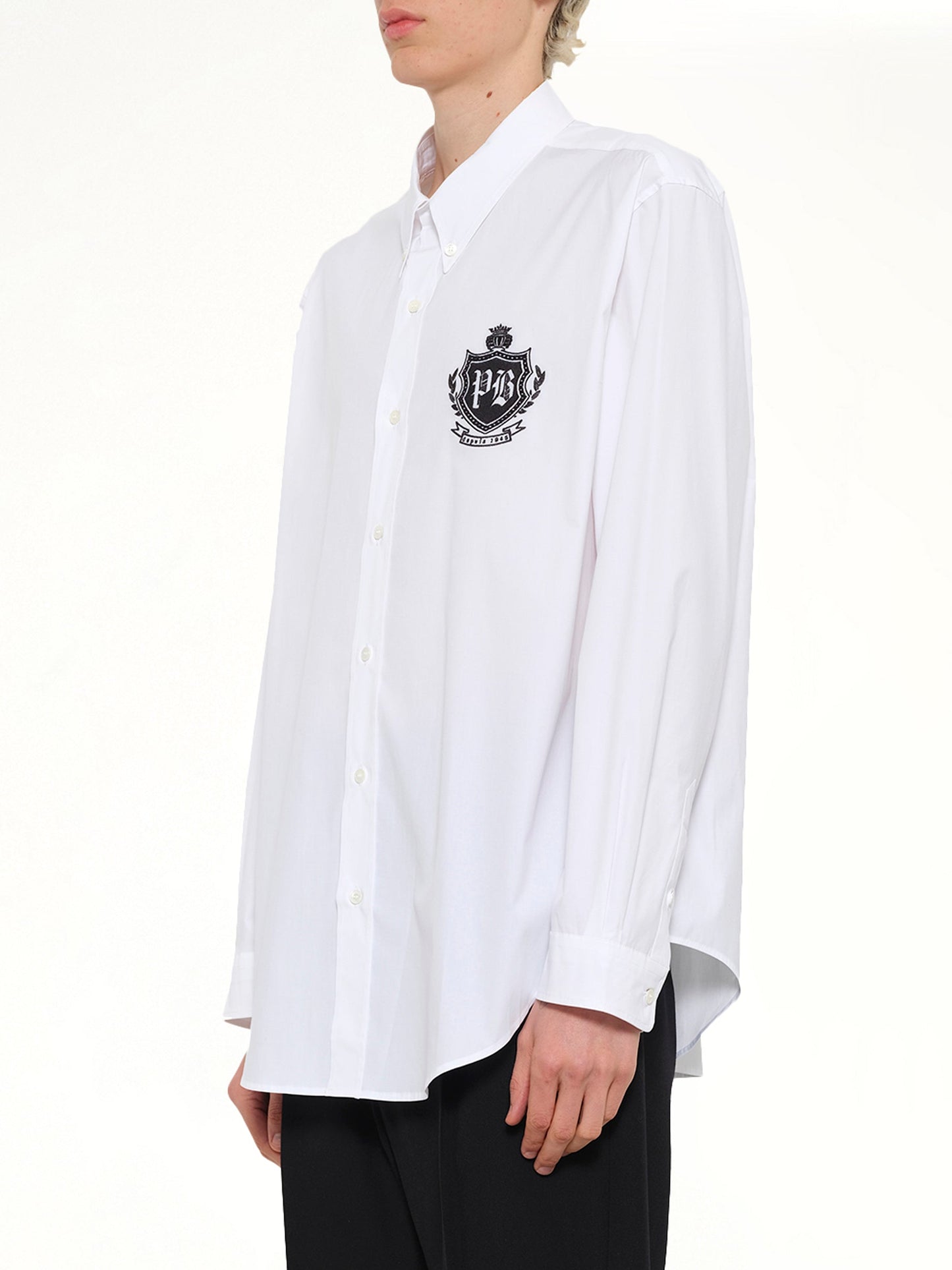 BALMAIN College Poplin Emblem Shirt (White)