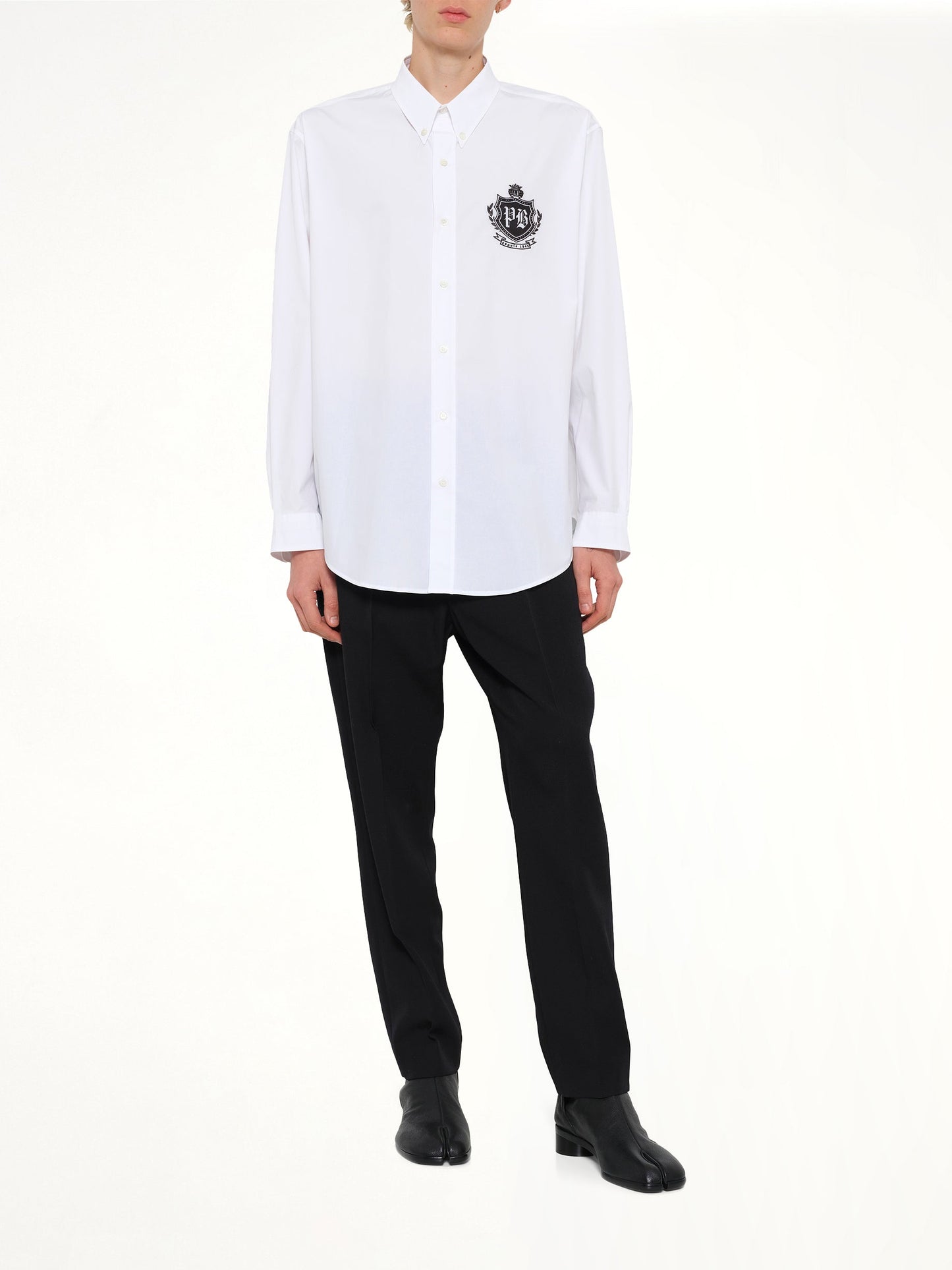 BALMAIN College Poplin Emblem Shirt (White)