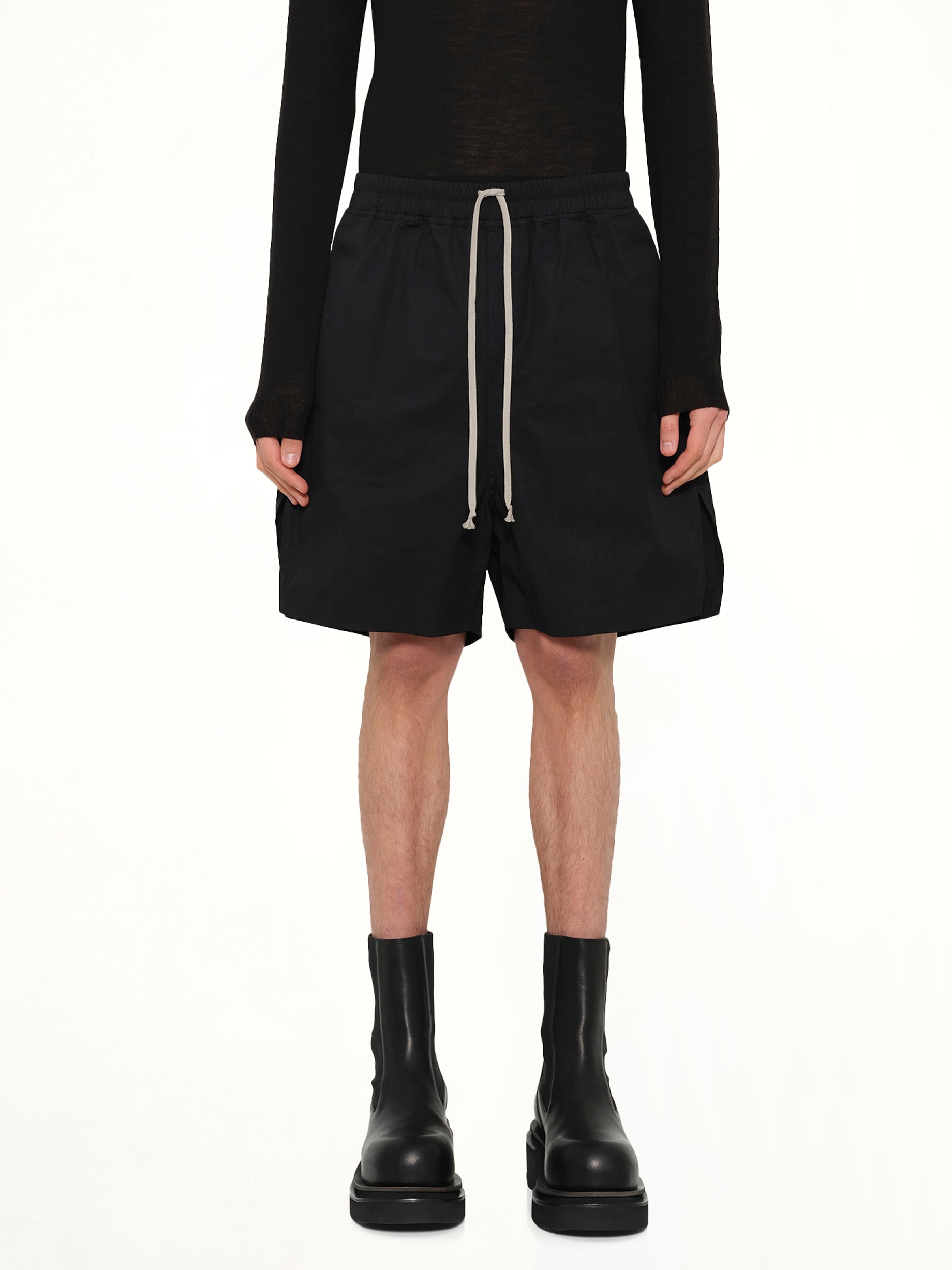 Image of a model wearing Shorts. Product name - Boxers in Black colour by brand - RICK OWENS