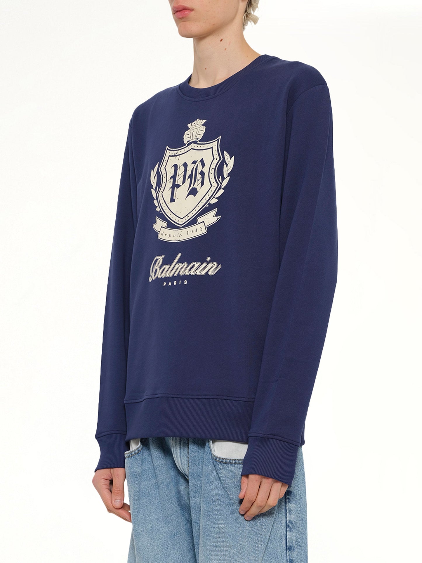 BALMAIN College Emblem Sweatshirt (Blue)