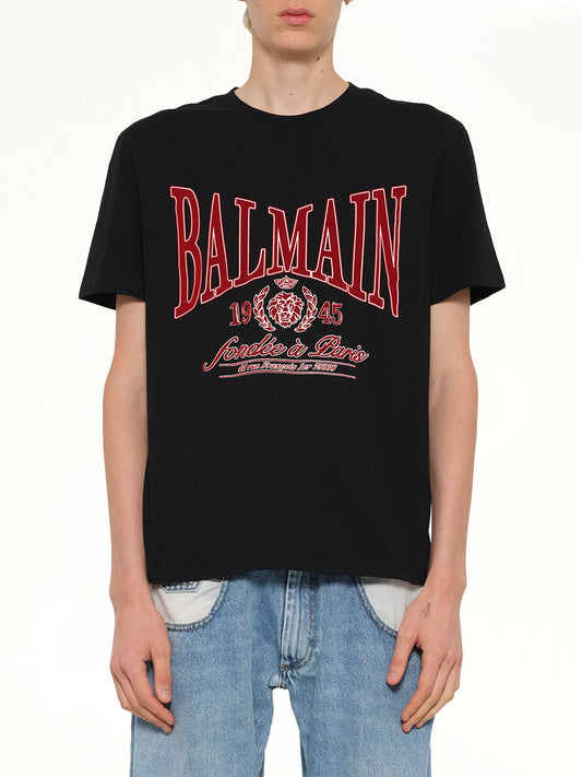 Image of T-Shirts. Product name - Balmain College Flock T-Shirt in Black colour by brand - BALMAIN