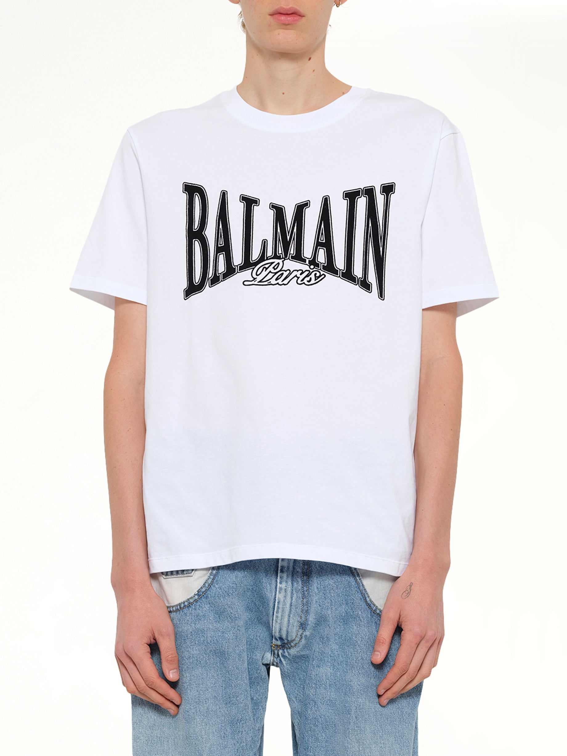 Image of T-Shirts. Product name - Balmain College Flock T-Shirt in White colour by brand - BALMAIN