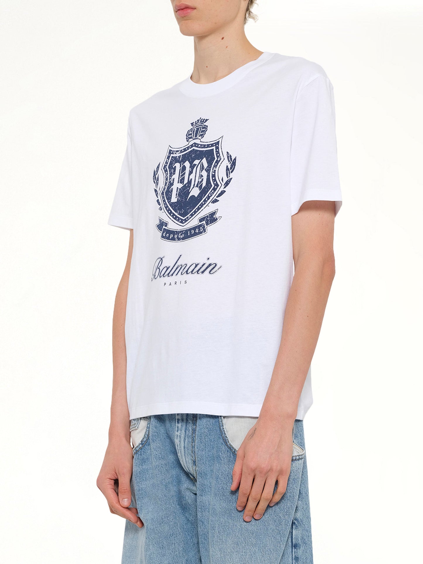 BALMAIN College Emblem Print T-Shirt (White)