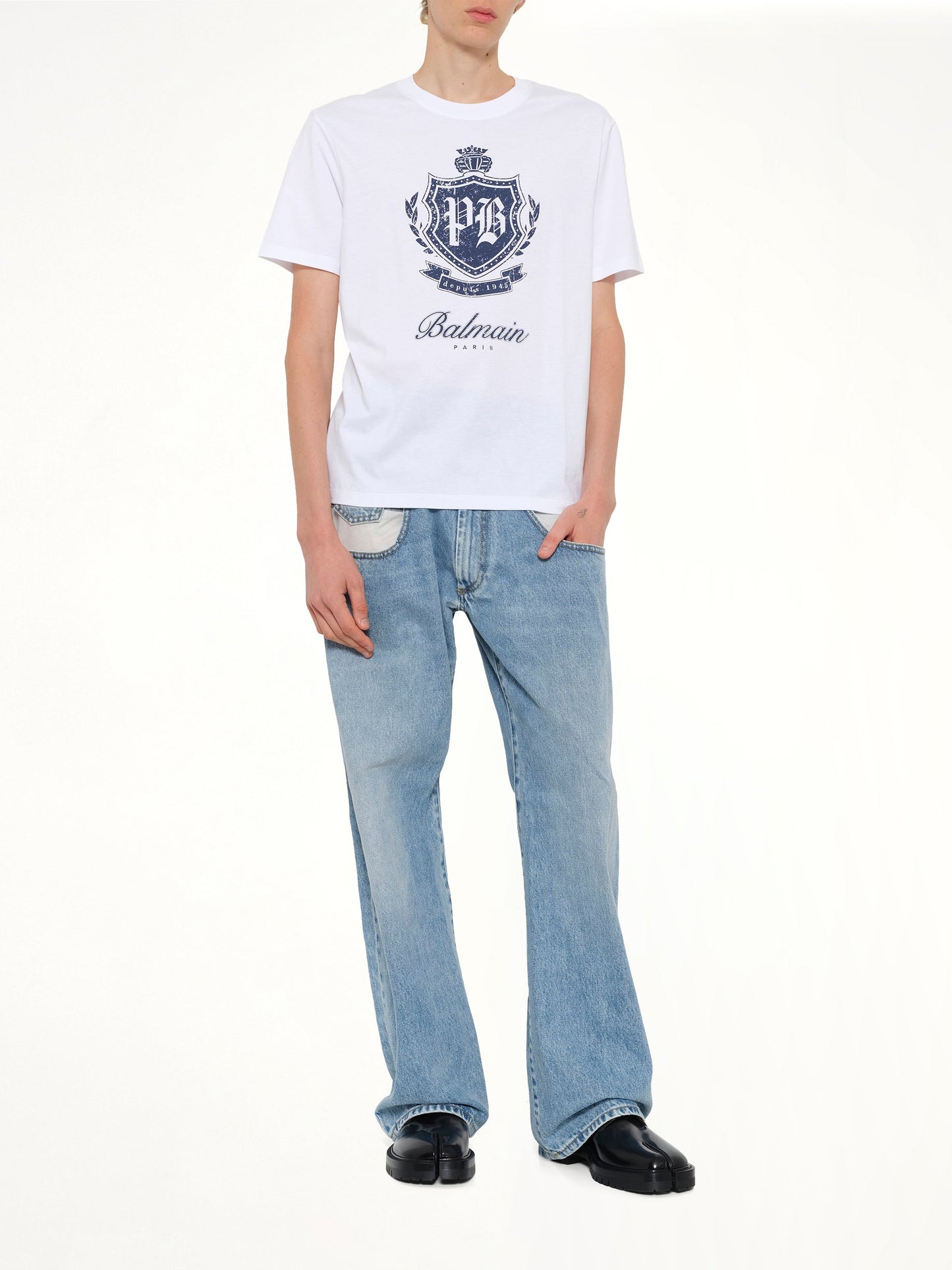 BALMAIN College Emblem Print T-Shirt (White)