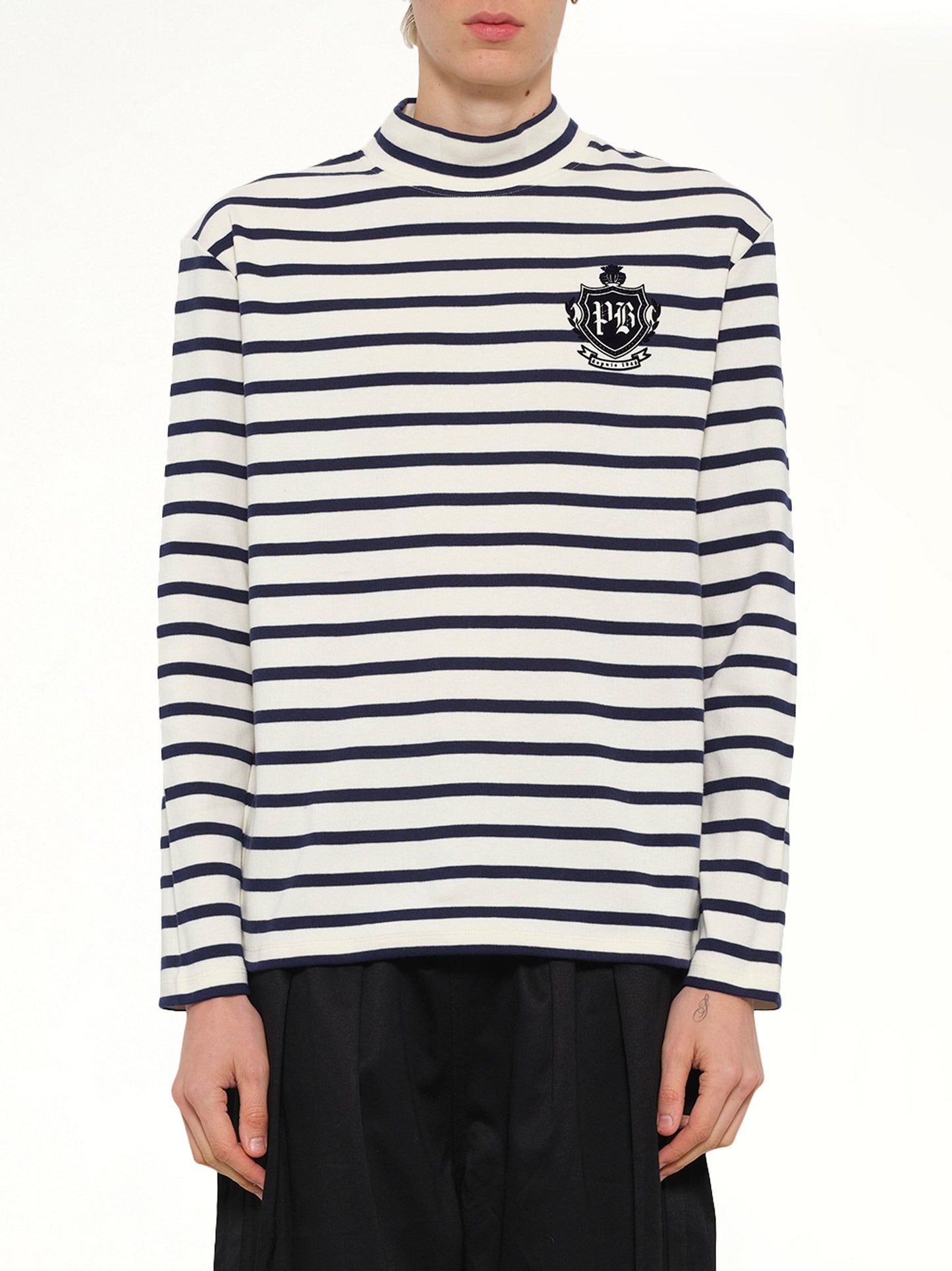 Image of T-Shirts. Product name - Emblem Flock Highneck LS T-Shirt in Beige colour by brand - BALMAIN