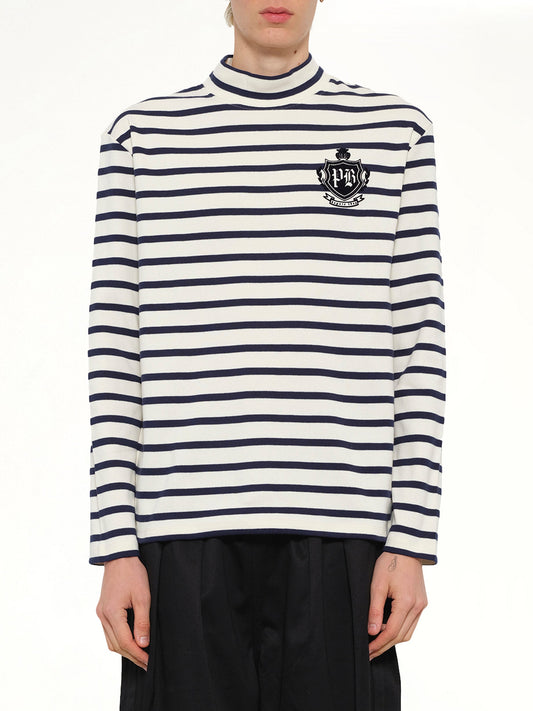 Image of T-Shirts. Product name - Emblem Flock Highneck LS T-Shirt in Beige colour by brand - BALMAIN