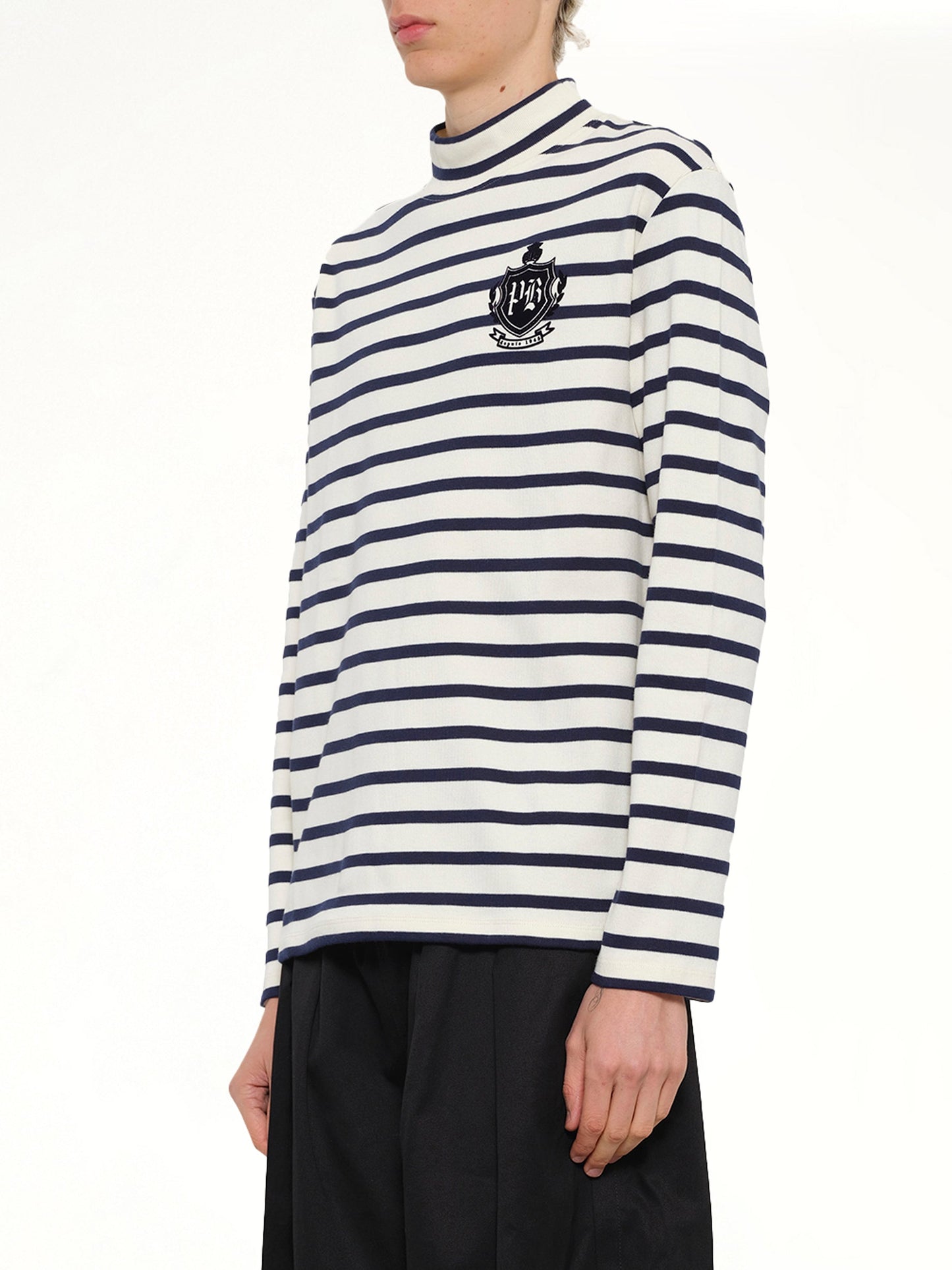 BALMAIN Emblem Flock Highneck LS T-Shirt (Beige)