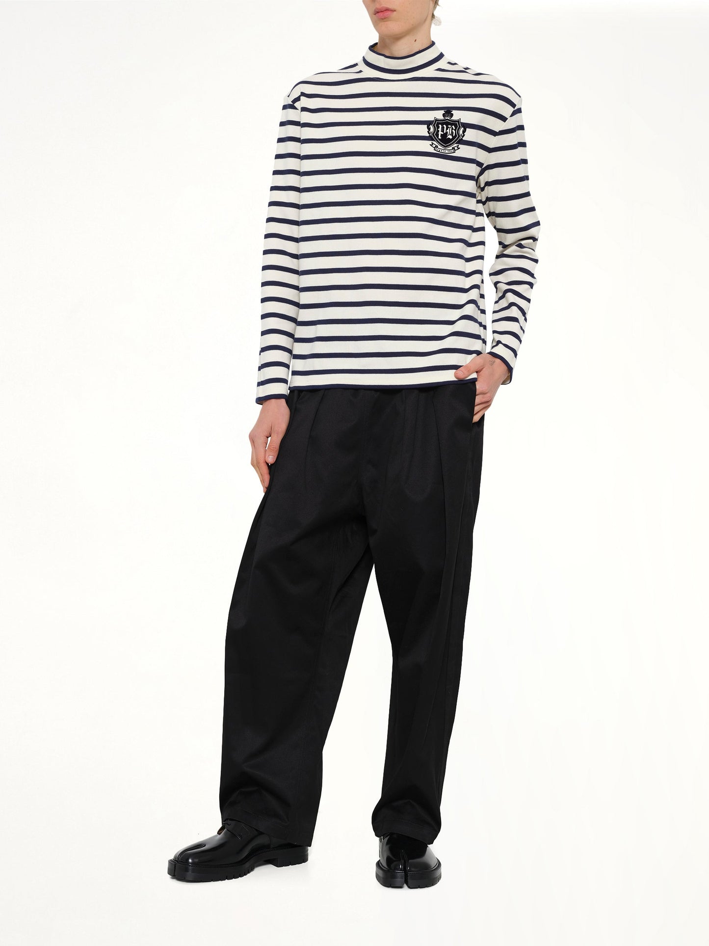 BALMAIN Emblem Flock Highneck LS T-Shirt (Beige)