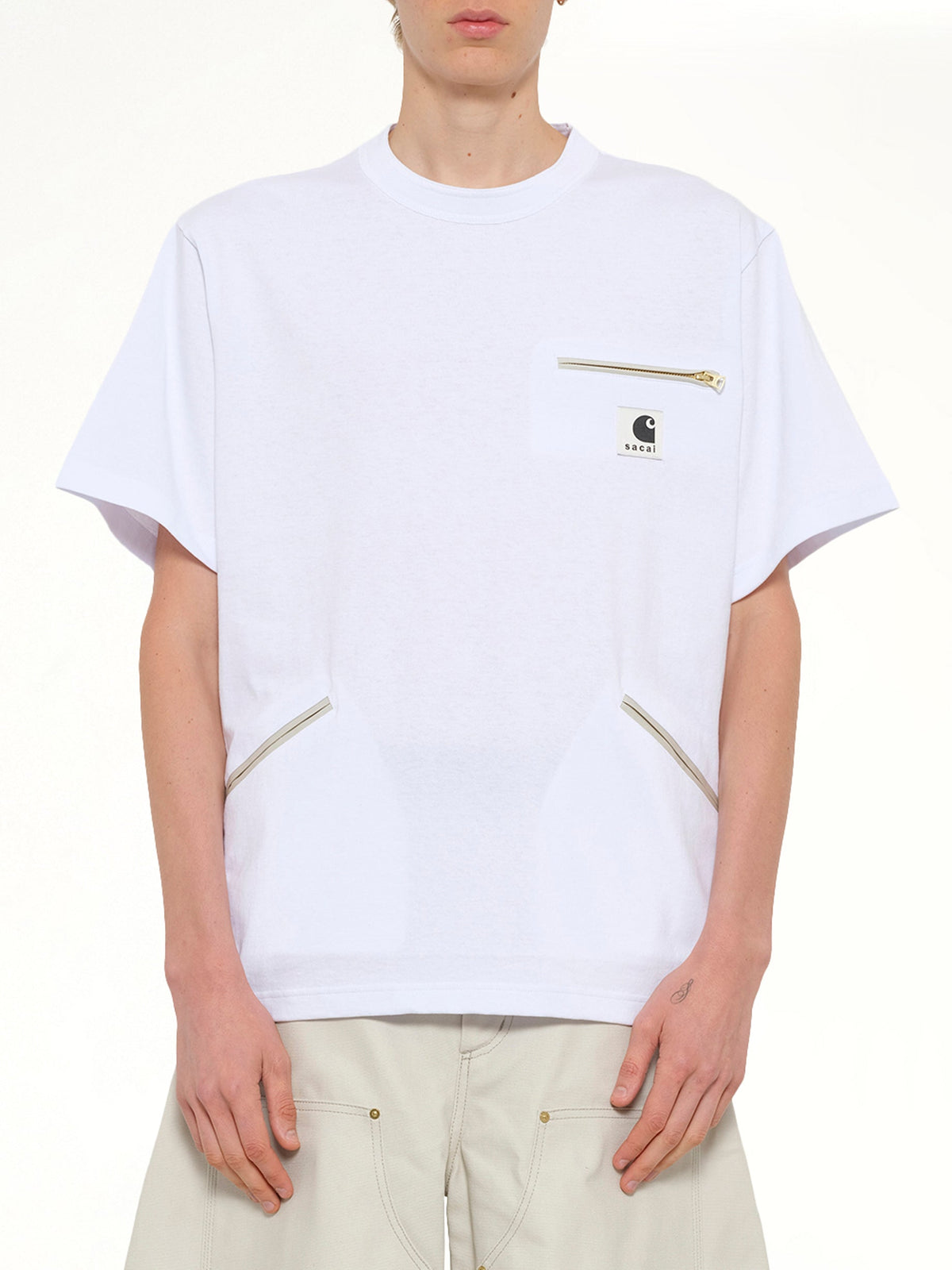 Image of T-Shirts. Product name - Carhartt WIP Cotton Jersey T-Shirt in White colour by brand - SACAI