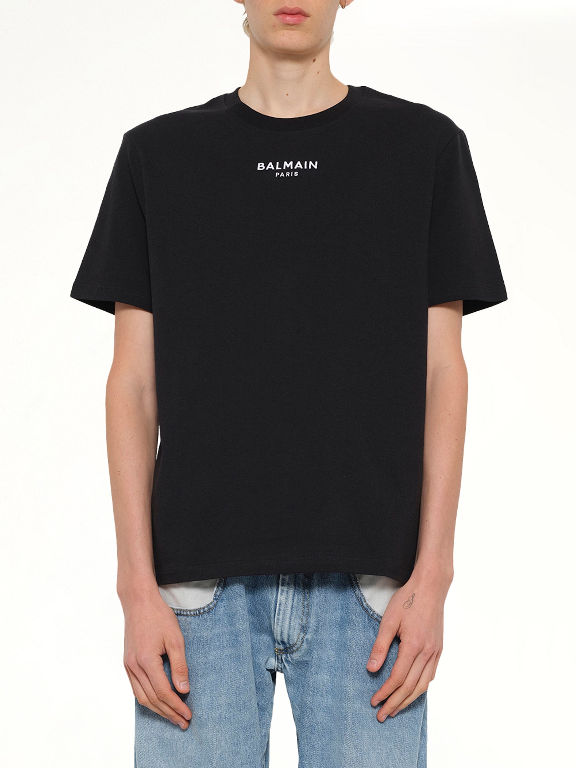 Image of T-Shirts. Product name - Small Balmain Paris T-Shirt in Black colour by brand - BALMAIN