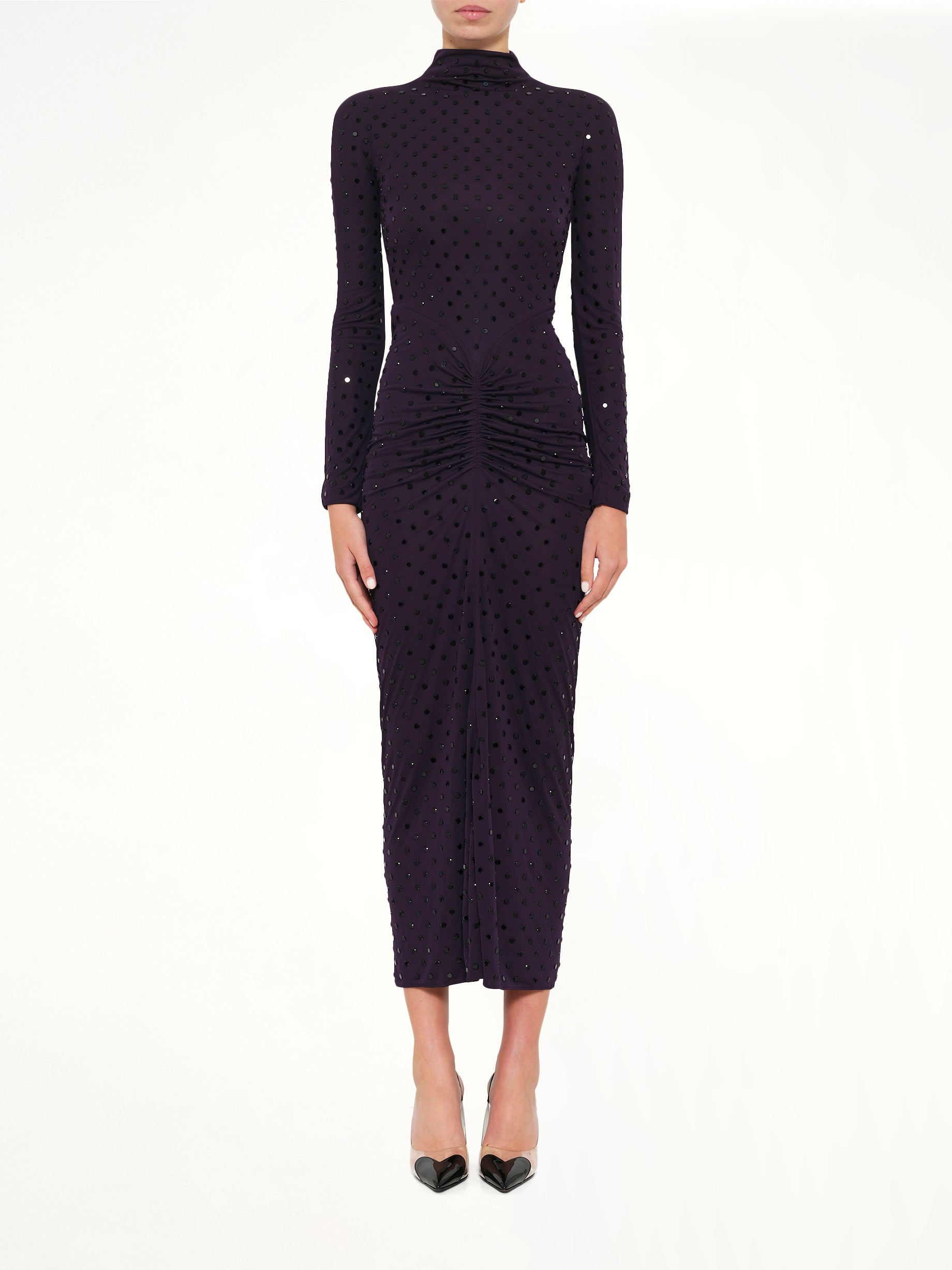 Image of Dresses. Product name - Draped Dress LS in Purple colour by brand - ALAIA