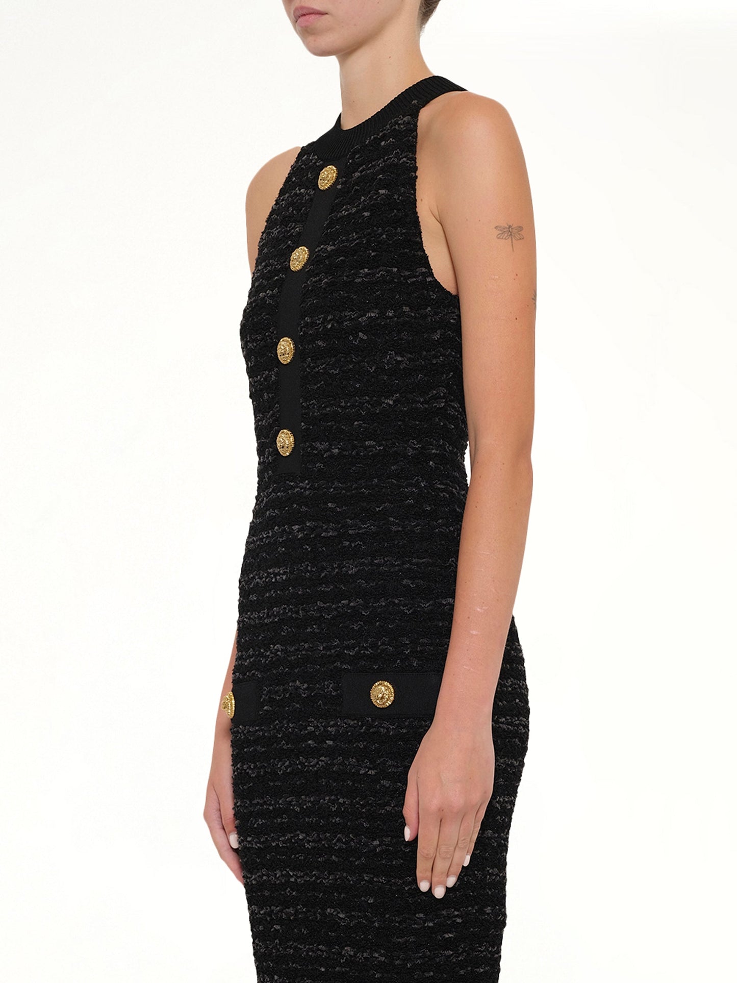 BALMAIN Halterneck Knit Tweed Dress (Black)
