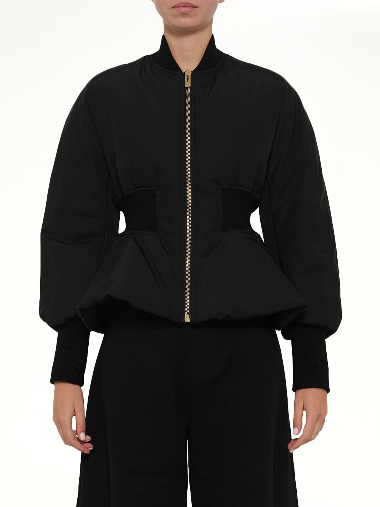 Image of Coats & Jackets. Product name - Peplum Bomber in Black colour by brand - ALAIA