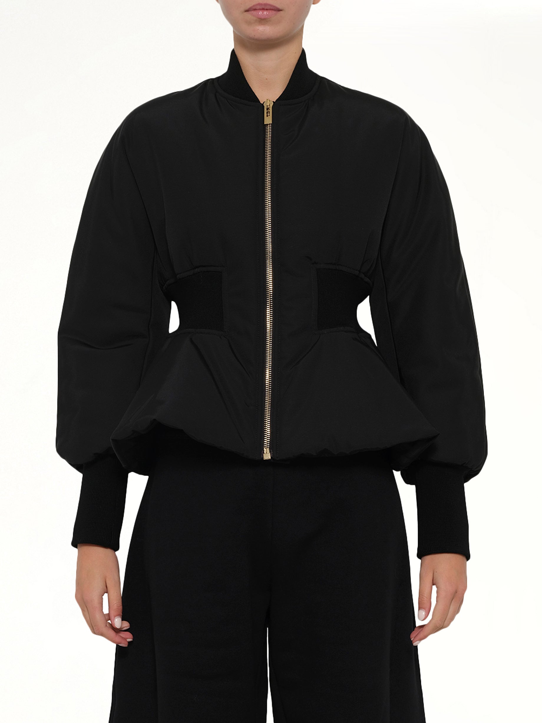 Image of Coats & Jackets. Product name - Peplum Bomber in Black colour by brand - ALAIA