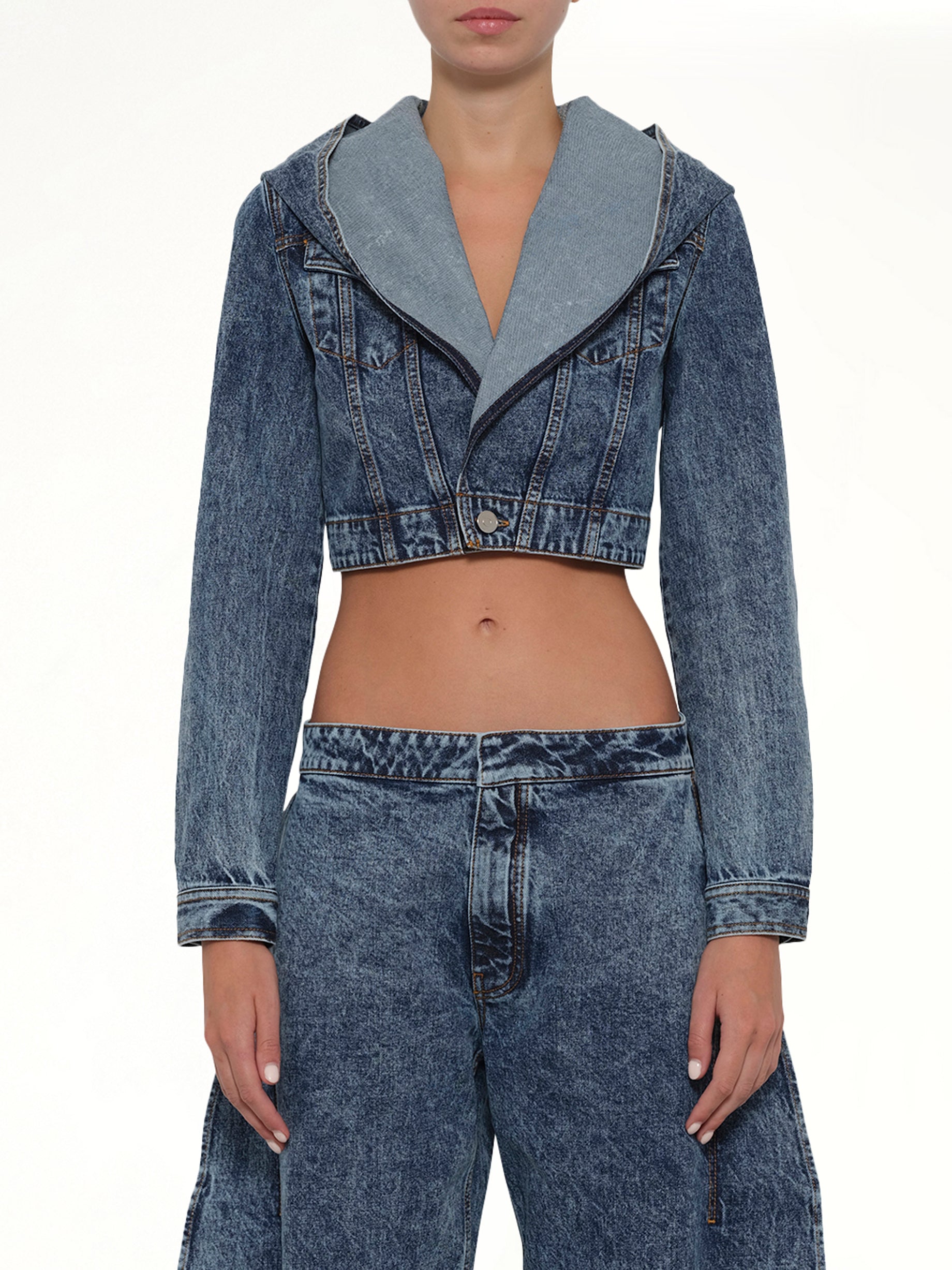 Image of Coats & Jackets. Product name - Hooded Jacket in Blue colour by brand - ALAIA