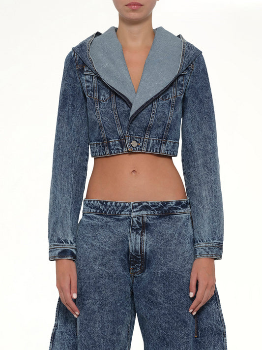 Image of Coats & Jackets. Product name - Hooded Jacket in Blue colour by brand - ALAIA