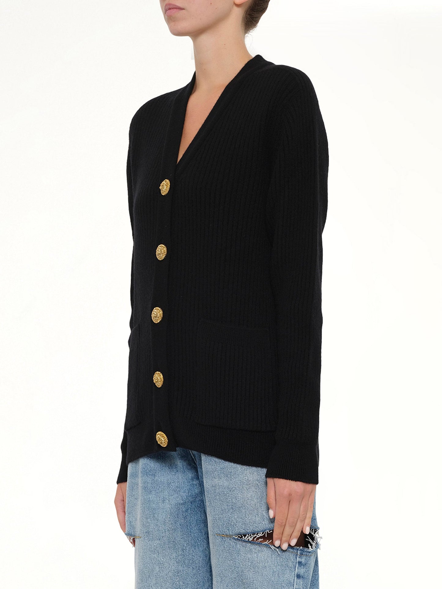 BALMAIN Buttoned Cashmere Cardigan (Black)