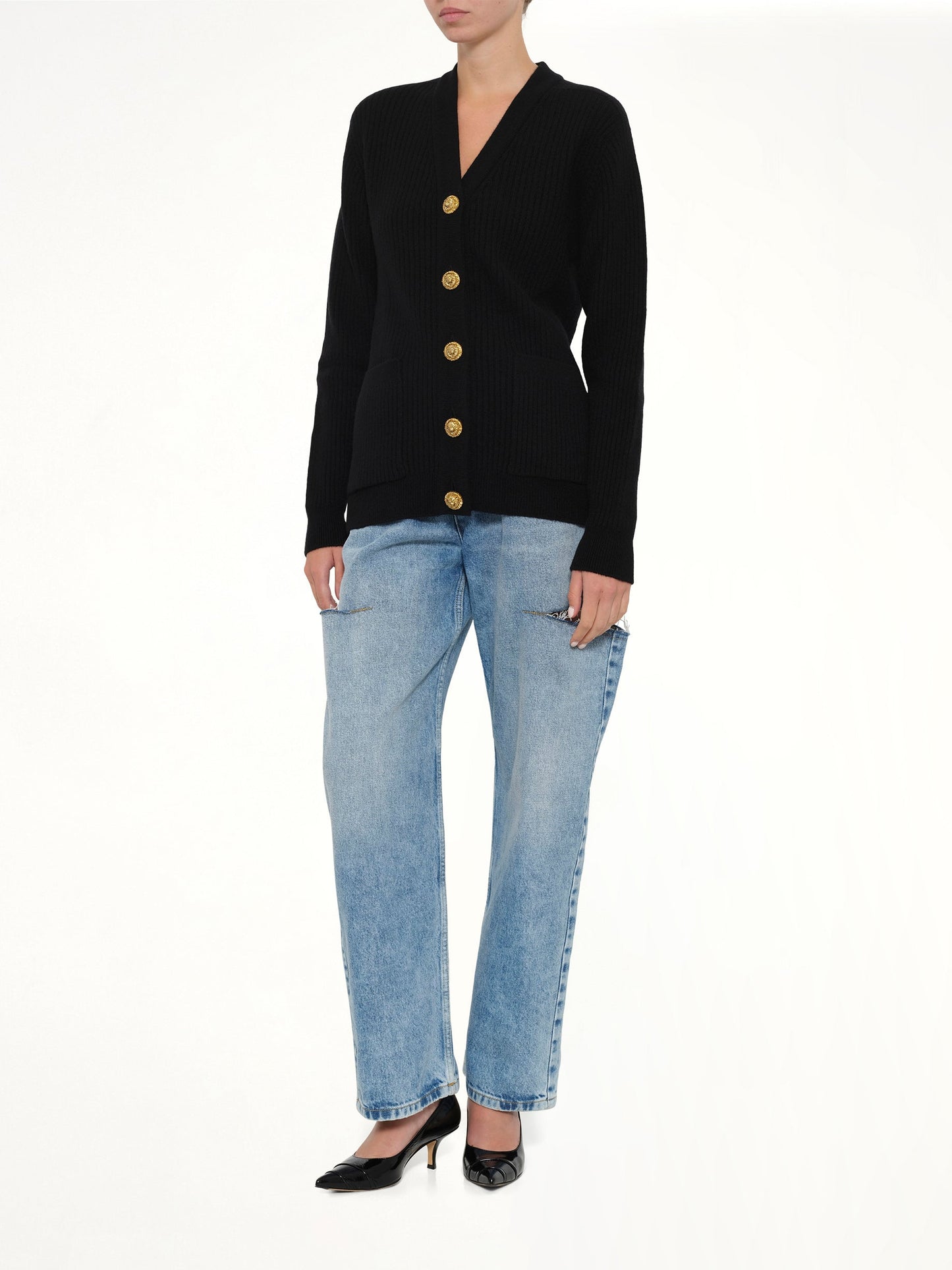 BALMAIN Buttoned Cashmere Cardigan (Black)