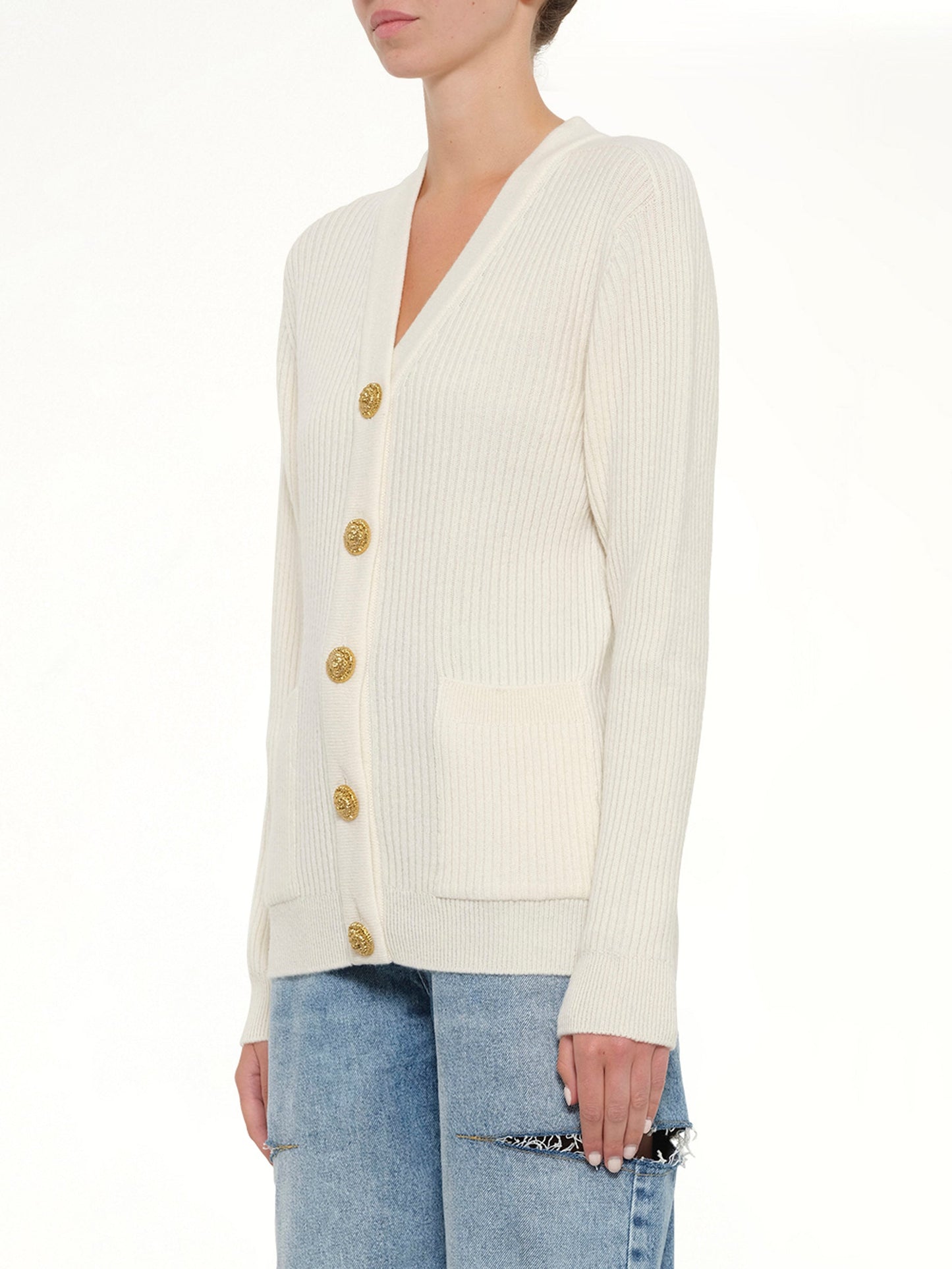 BALMAIN Buttoned Cashmere Cardigan (Natural)