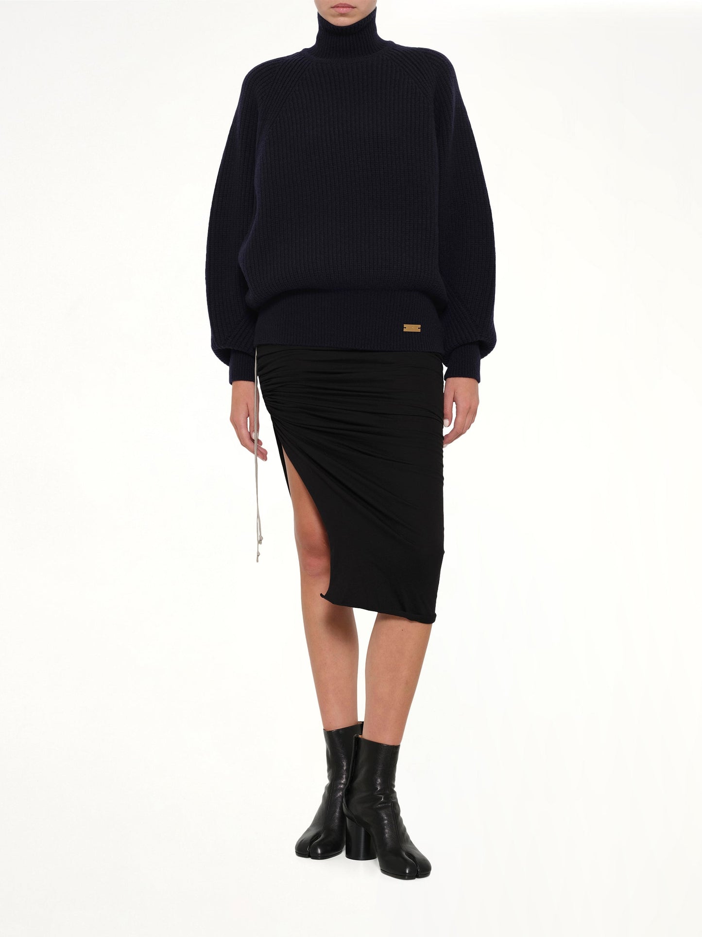 BALMAIN Batwing Ribbed Knit Pullover (Blue)
