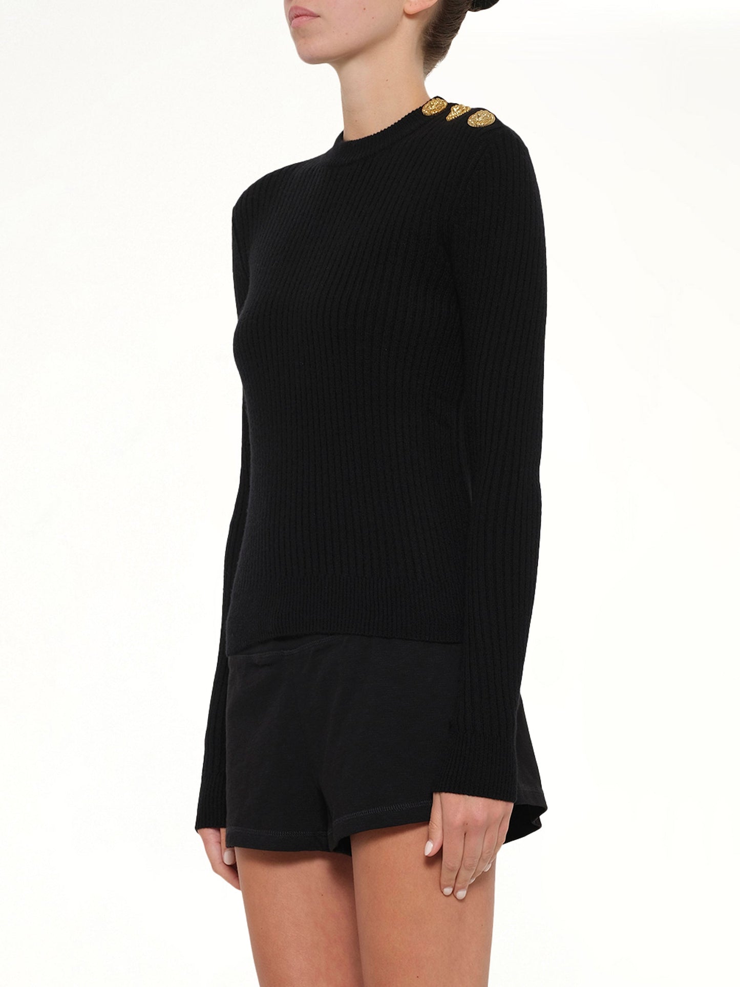 BALMAIN LS High Collar Knit Pullover (Black)