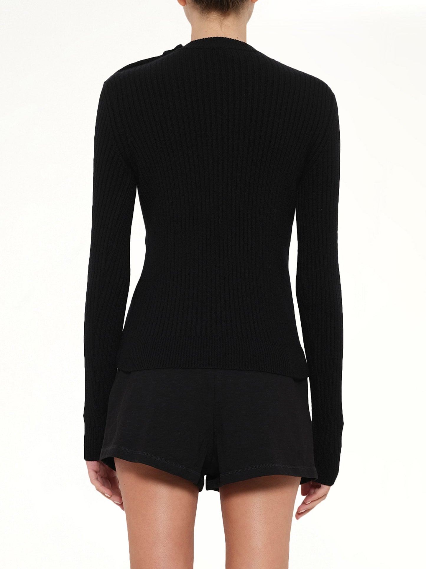 BALMAIN LS High Collar Knit Pullover (Black)