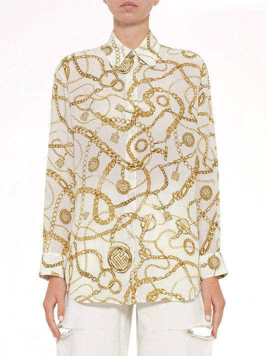 Image of T-Shirts. Product name - Chains Printed T-Shirt in White colour by brand - BALMAIN