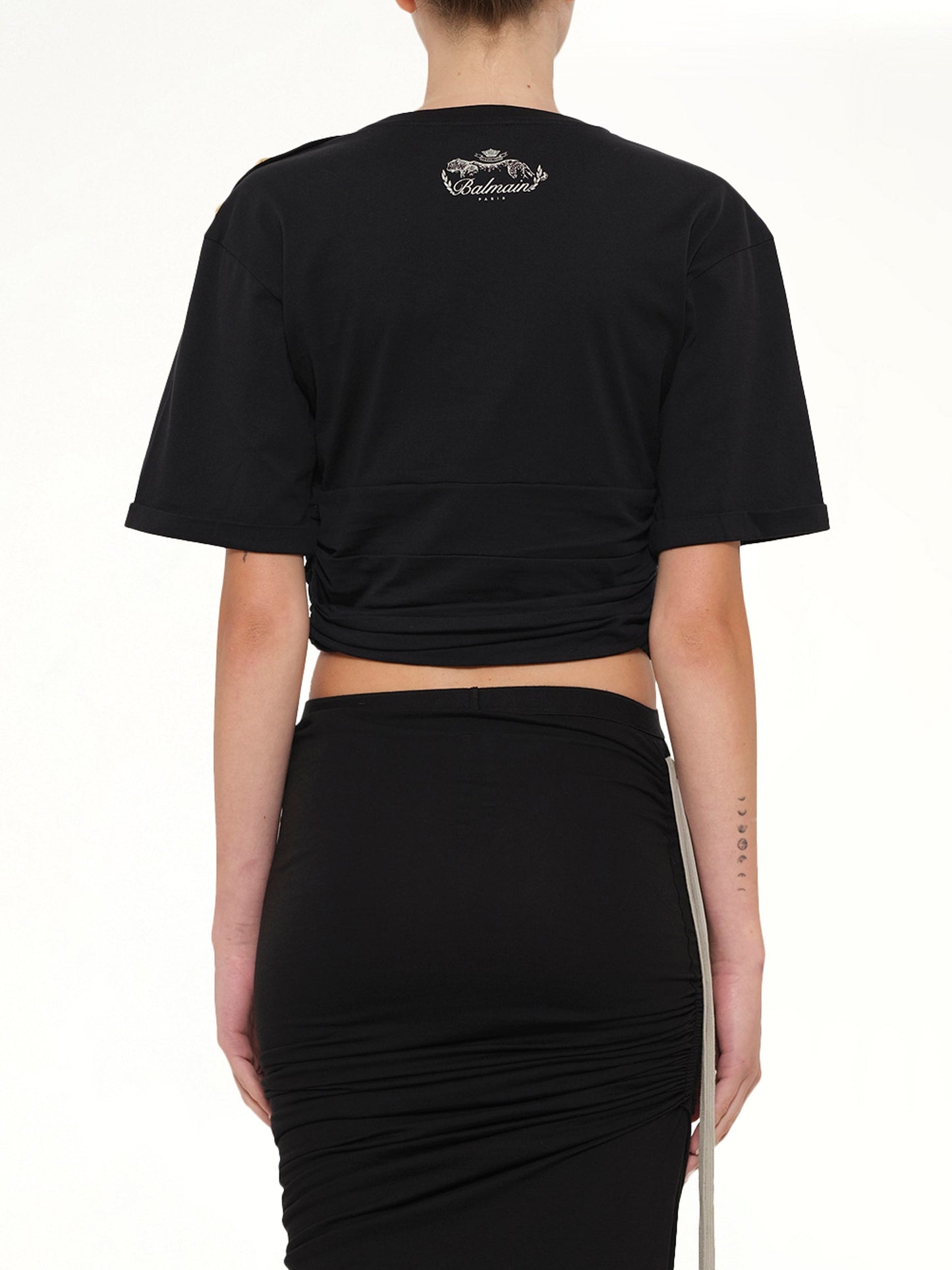 BALMAIN Cropped Knotted T-Shirt (Black)